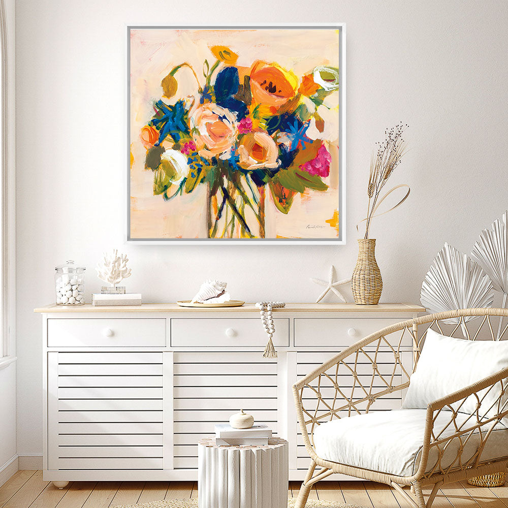 Pair of Flower paintings selling on framed canvases