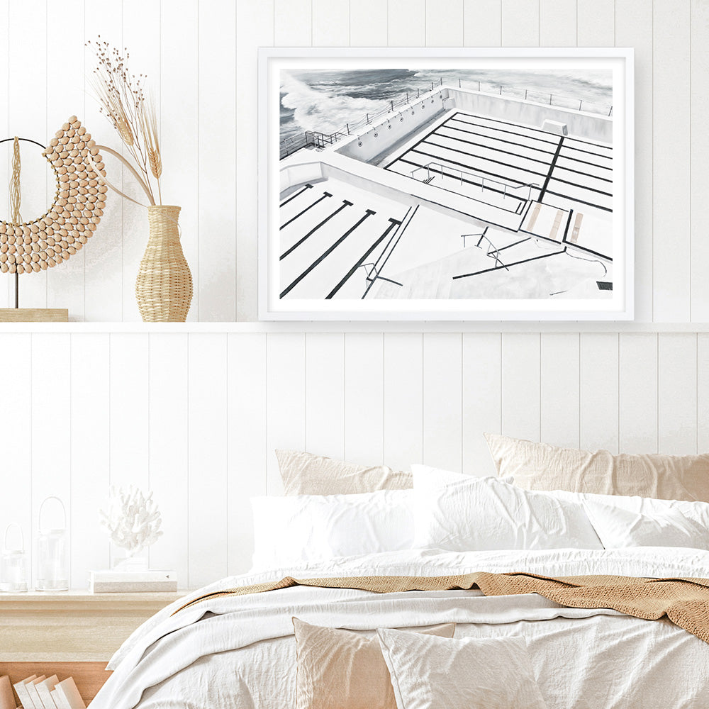 Shop Bondi Icebergs Pool Art Print a coastal themed painted wall art print from The Print Emporium wall artwork collection - Buy Australian made fine art painting style poster and framed prints for the home and your interior decor room, TPE-332-AP