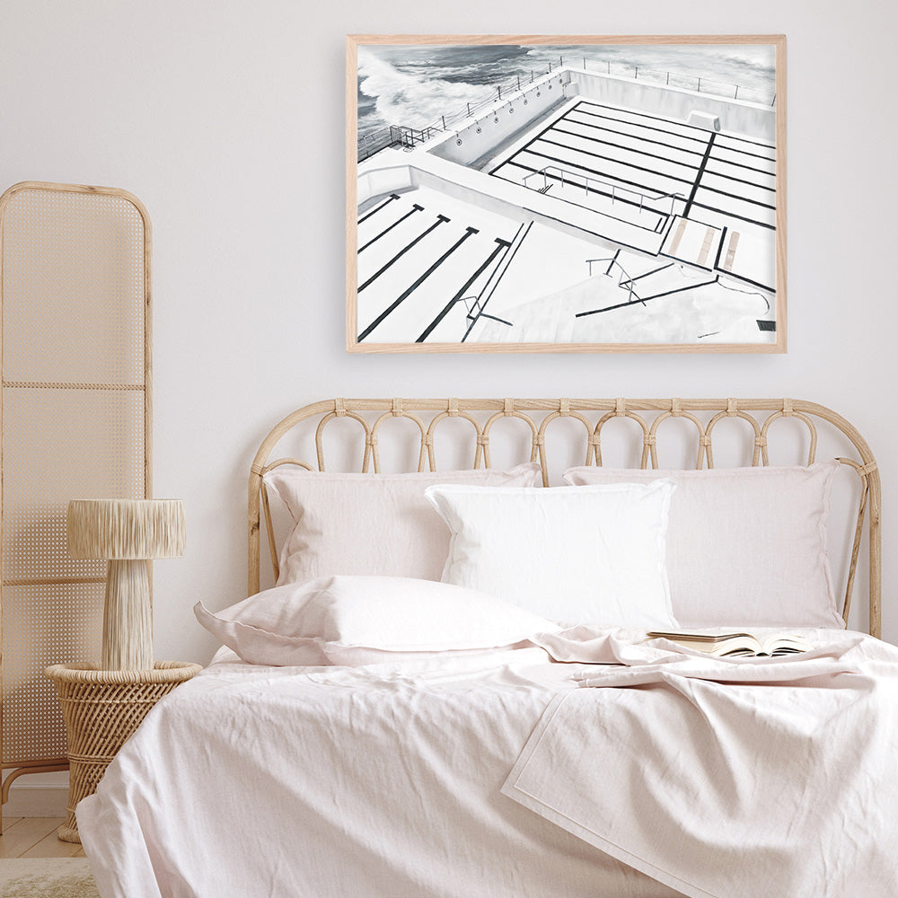 Shop Bondi Icebergs Pool Art Print a coastal themed painted wall art print from The Print Emporium wall artwork collection - Buy Australian made fine art painting style poster and framed prints for the home and your interior decor room, TPE-332-AP