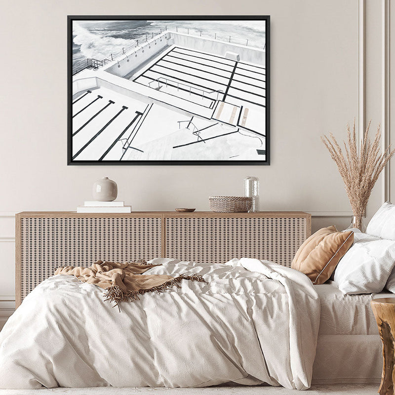 Shop Bondi Icebergs Pool Canvas Print a coastal themed painted framed canvas wall art print from The Print Emporium artwork collection - Buy Australian made fine art painting style stretched canvas prints for the home and your interior decor space, TPE-332-CA-35X46-NF