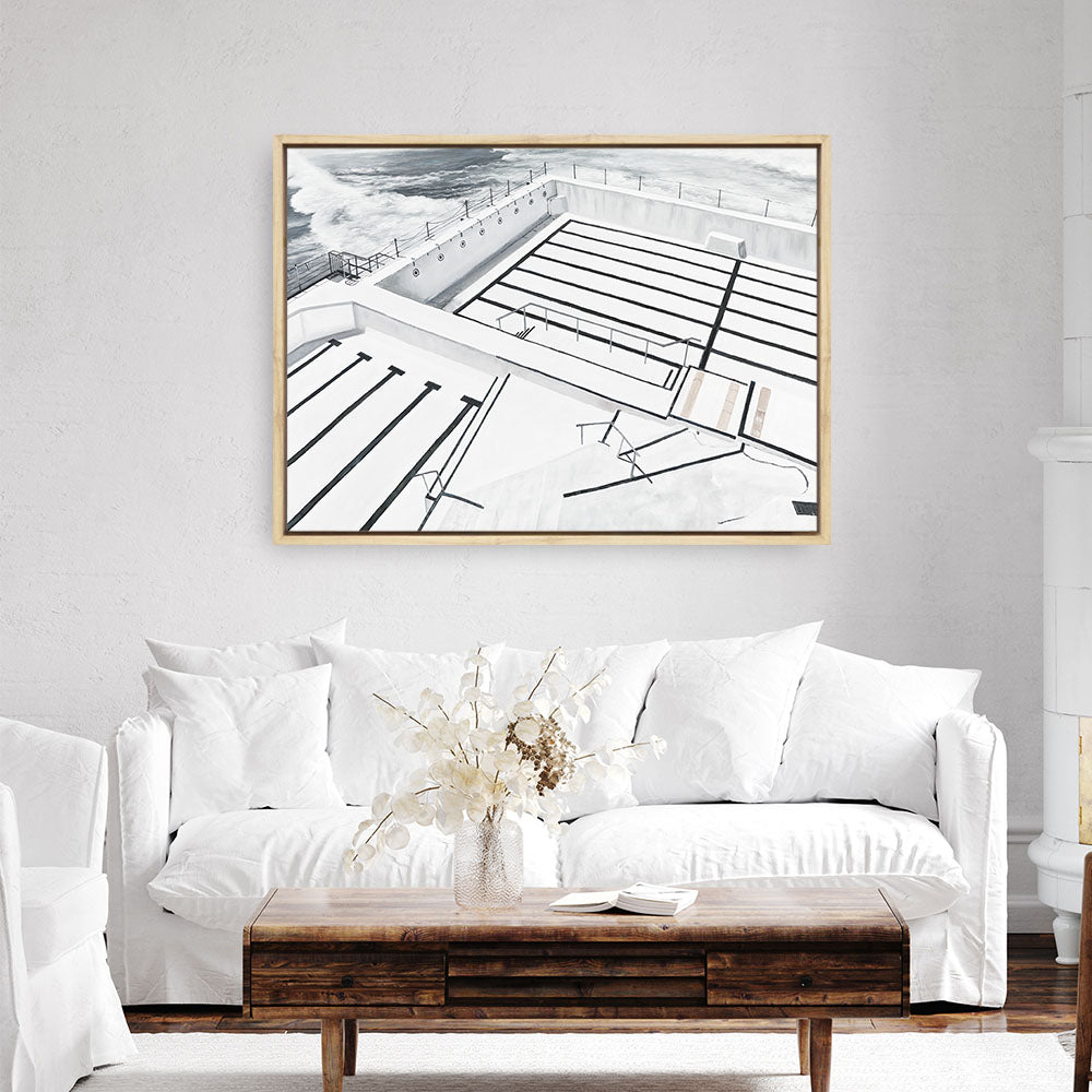 Shop Bondi Icebergs Pool Canvas Print a coastal themed painted framed canvas wall art print from The Print Emporium artwork collection - Buy Australian made fine art painting style stretched canvas prints for the home and your interior decor space, TPE-332-CA-35X46-NF