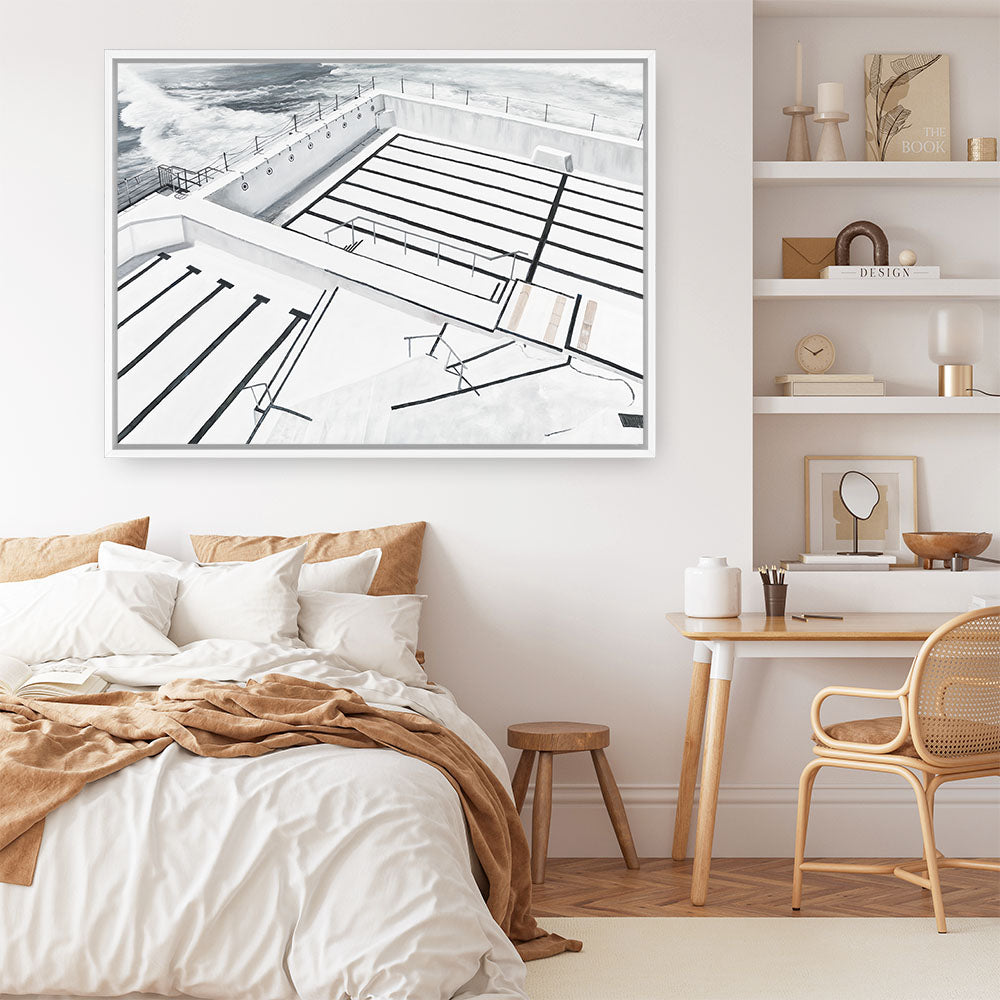 Shop Bondi Icebergs Pool Canvas Print a coastal themed painted framed canvas wall art print from The Print Emporium artwork collection - Buy Australian made fine art painting style stretched canvas prints for the home and your interior decor space, TPE-332-CA-35X46-NF