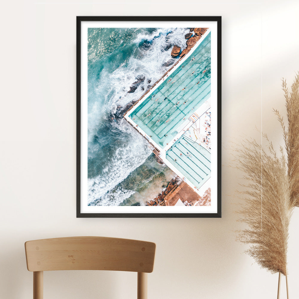 Shop Bondi Pool Aerial I Photo Art Print a coastal themed photography wall art print from The Print Emporium wall artwork collection - Buy Australian made fine art poster and framed prints for the home and your interior decor, TPE-1260-AP
