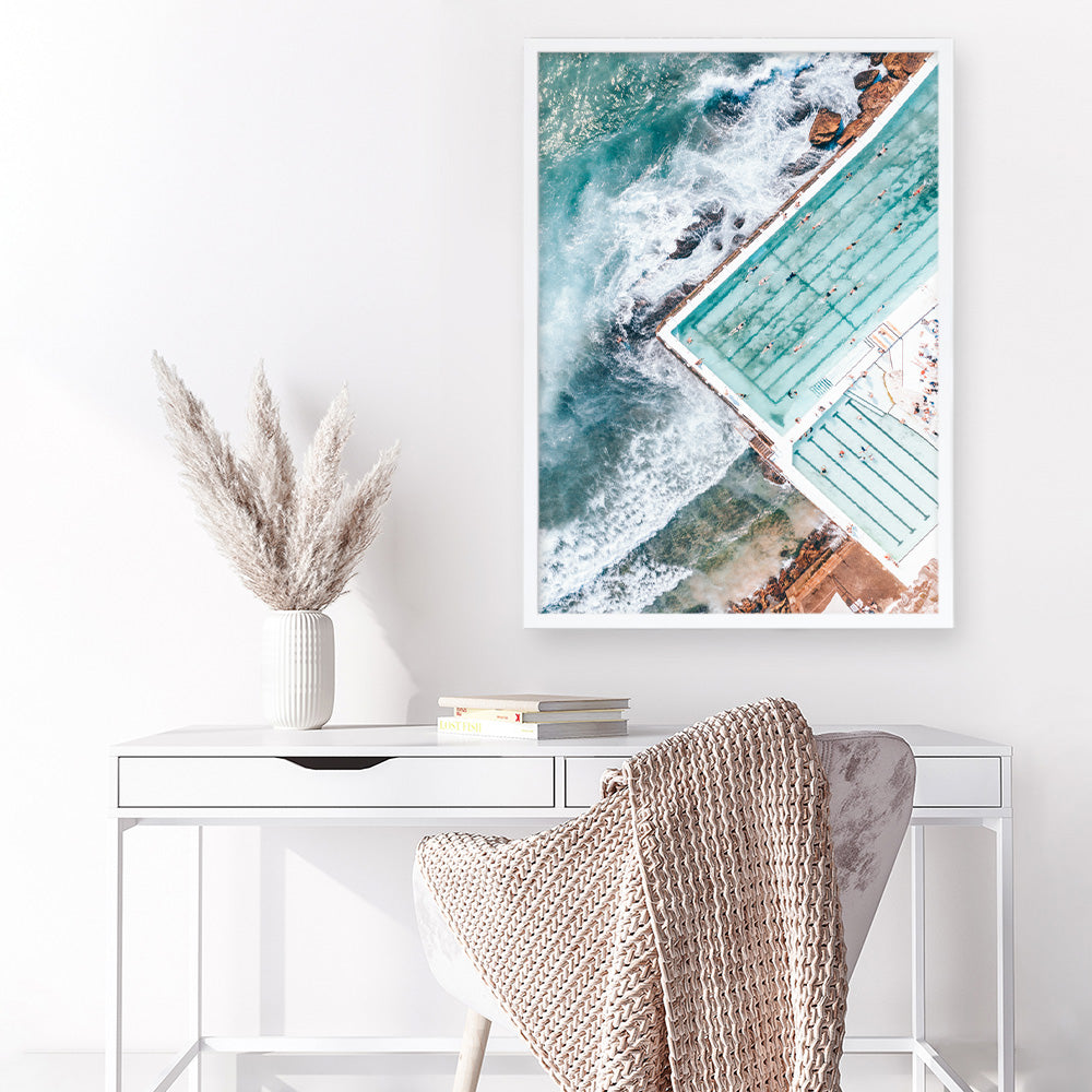 Shop Bondi Pool Aerial I Photo Art Print a coastal themed photography wall art print from The Print Emporium wall artwork collection - Buy Australian made fine art poster and framed prints for the home and your interior decor, TPE-1260-AP