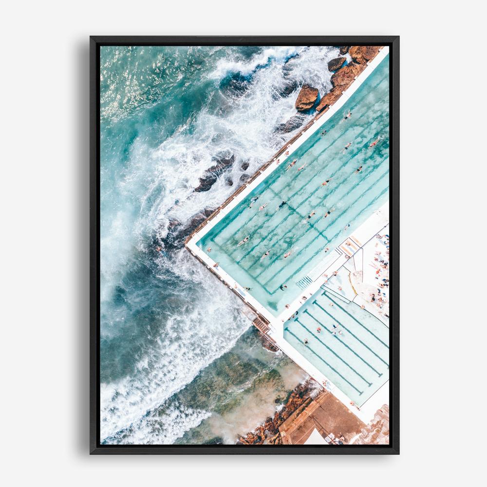 Shop Bondi Pool Aerial I Photo Canvas Print a coastal themed photography framed stretched canvas print from The Print Emporium wall artwork collection - Buy Australian made prints for the home and your interior decor space, TPE-1260-CA-35X46-NF