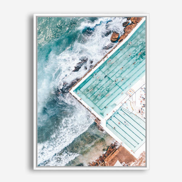 Shop Bondi Pool Aerial I Photo Canvas Print a coastal themed photography framed stretched canvas print from The Print Emporium wall artwork collection - Buy Australian made prints for the home and your interior decor space, TPE-1260-CA-35X46-NF