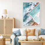 Shop Bondi Pool Aerial I Photo Canvas Print a coastal themed photography framed stretched canvas print from The Print Emporium wall artwork collection - Buy Australian made prints for the home and your interior decor space, TPE-1260-CA-35X46-NF