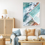 Shop Bondi Pool Aerial I Photo Canvas Print a coastal themed photography framed stretched canvas print from The Print Emporium wall artwork collection - Buy Australian made prints for the home and your interior decor space, TPE-1260-CA-35X46-NF