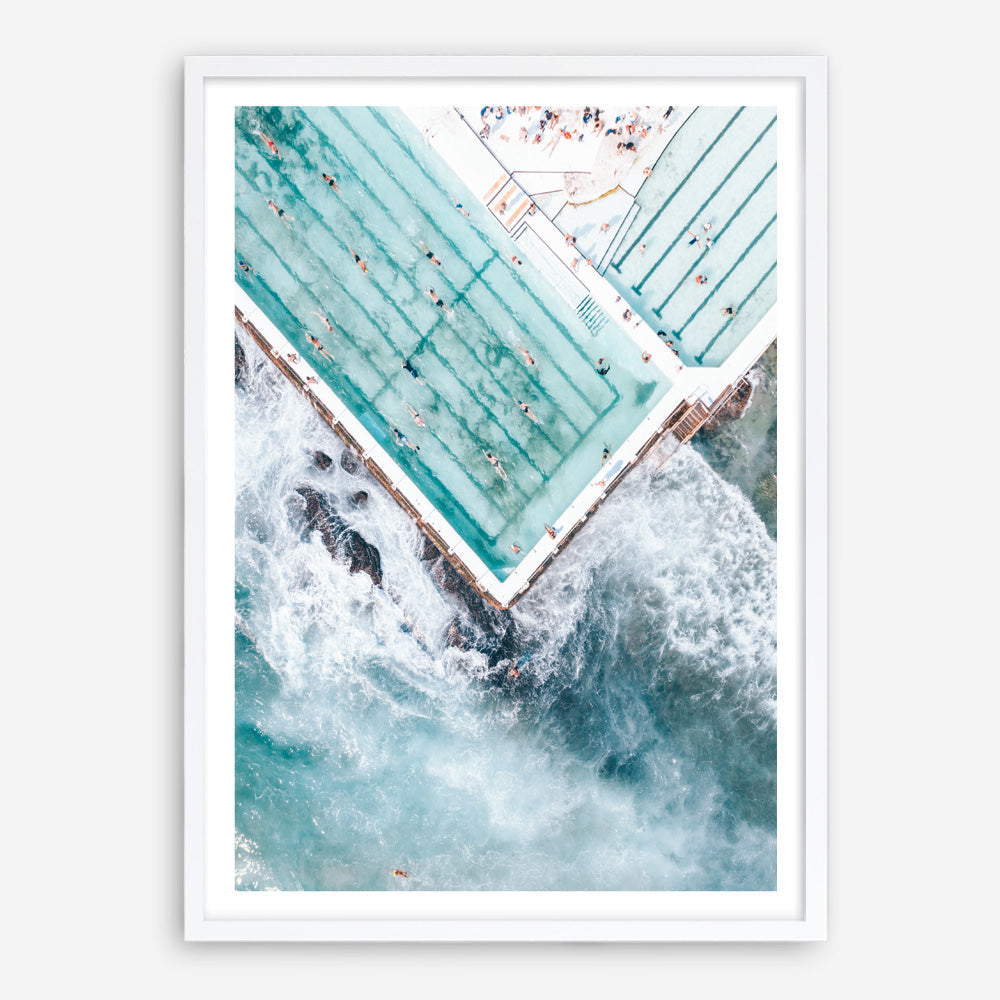 Shop Bondi Pool Aerial II Photo Art Print a coastal themed photography wall art print from The Print Emporium wall artwork collection - Buy Australian made fine art poster and framed prints for the home and your interior decor, TPE-1262-AP