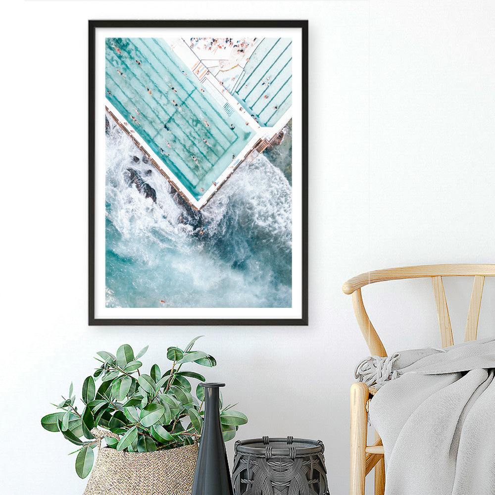 Shop Bondi Pool Aerial II Photo Art Print a coastal themed photography wall art print from The Print Emporium wall artwork collection - Buy Australian made fine art poster and framed prints for the home and your interior decor, TPE-1262-AP