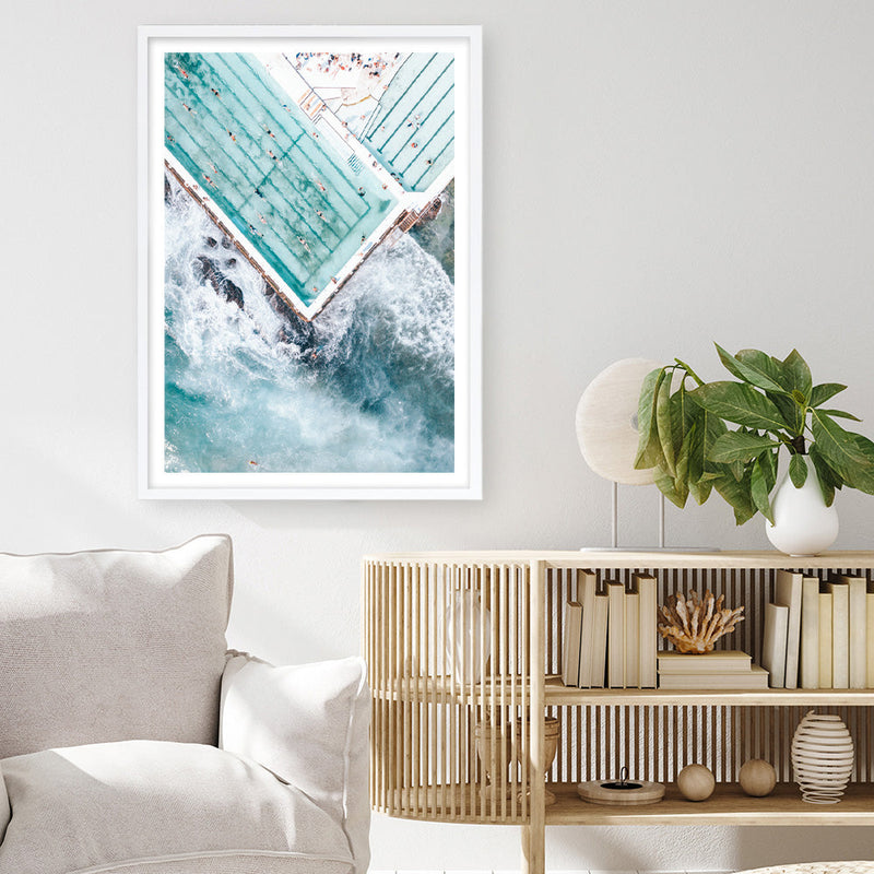 Shop Bondi Pool Aerial II Photo Art Print a coastal themed photography wall art print from The Print Emporium wall artwork collection - Buy Australian made fine art poster and framed prints for the home and your interior decor, TPE-1262-AP