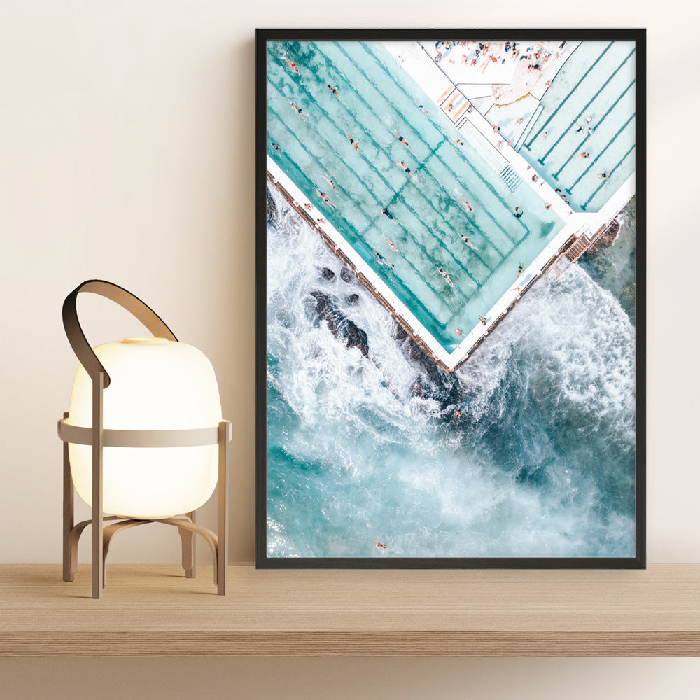 Shop Bondi Pool Aerial II Photo Art Print a coastal themed photography wall art print from The Print Emporium wall artwork collection - Buy Australian made fine art poster and framed prints for the home and your interior decor, TPE-1262-AP