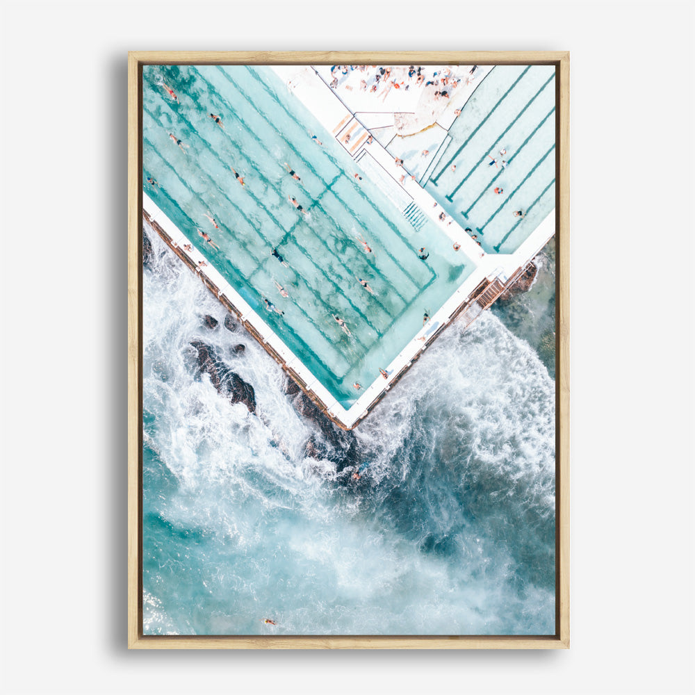 Shop Bondi Pool Aerial II Photo Canvas Print a coastal themed photography framed stretched canvas print from The Print Emporium wall artwork collection - Buy Australian made prints for the home and your interior decor space, TPE-1262-CA-35X46-NF