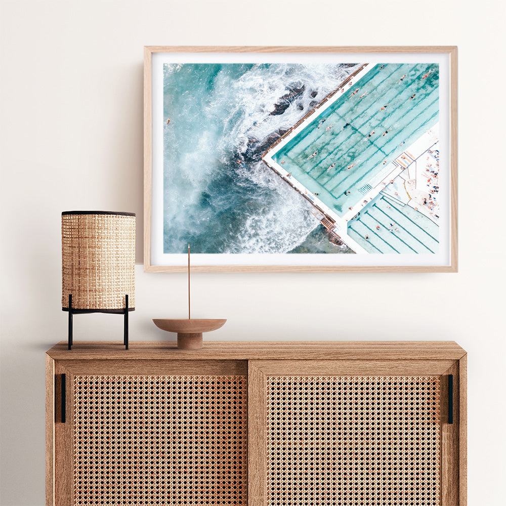 Shop Bondi Pool Aerial III Photo Art Print a coastal themed photography wall art print from The Print Emporium wall artwork collection - Buy Australian made fine art poster and framed prints for the home and your interior decor, TPE-1263-AP