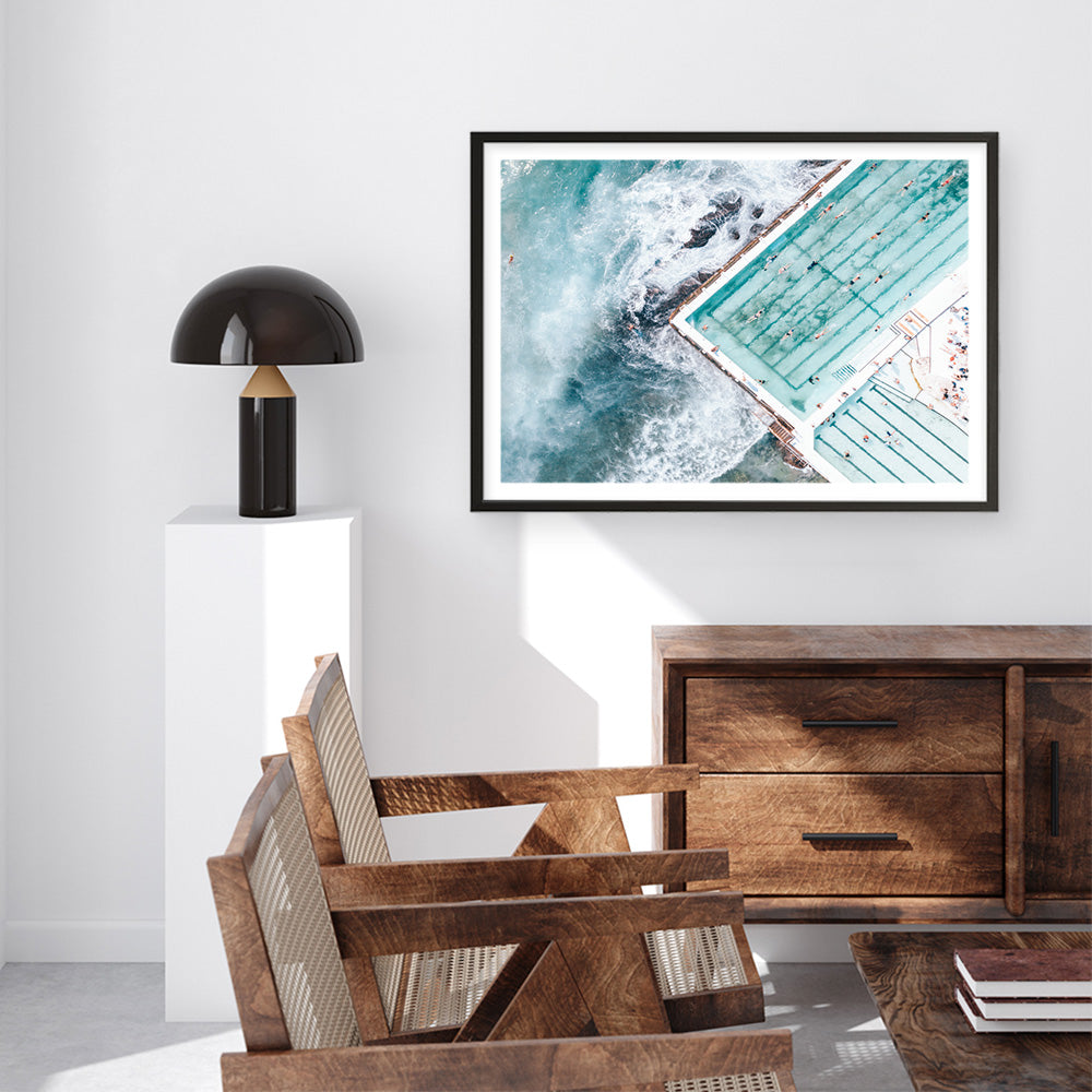 Shop Bondi Pool Aerial III Photo Art Print a coastal themed photography wall art print from The Print Emporium wall artwork collection - Buy Australian made fine art poster and framed prints for the home and your interior decor, TPE-1263-AP