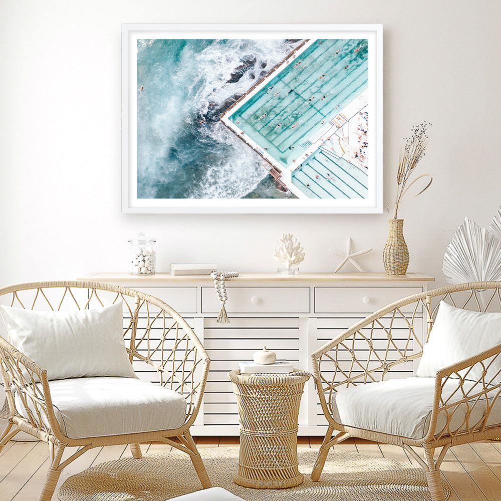 Shop Bondi Pool Aerial III Photo Art Print a coastal themed photography wall art print from The Print Emporium wall artwork collection - Buy Australian made fine art poster and framed prints for the home and your interior decor, TPE-1263-AP