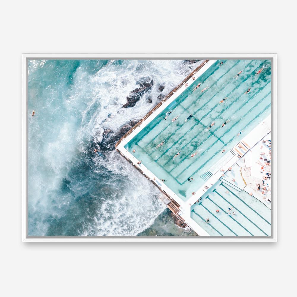 Shop Bondi Pool Aerial III Photo Canvas Print a coastal themed photography framed stretched canvas print from The Print Emporium wall artwork collection - Buy Australian made prints for the home and your interior decor space, TPE-1263-CA-35X46-NF