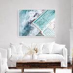 Shop Bondi Pool Aerial III Photo Canvas Print a coastal themed photography framed stretched canvas print from The Print Emporium wall artwork collection - Buy Australian made prints for the home and your interior decor space, TPE-1263-CA-35X46-NF