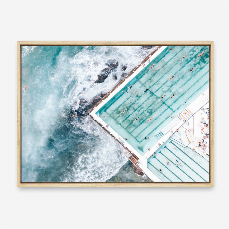Shop Bondi Pool Aerial III Photo Canvas Print a coastal themed photography framed stretched canvas print from The Print Emporium wall artwork collection - Buy Australian made prints for the home and your interior decor space, TPE-1263-CA-35X46-NF
