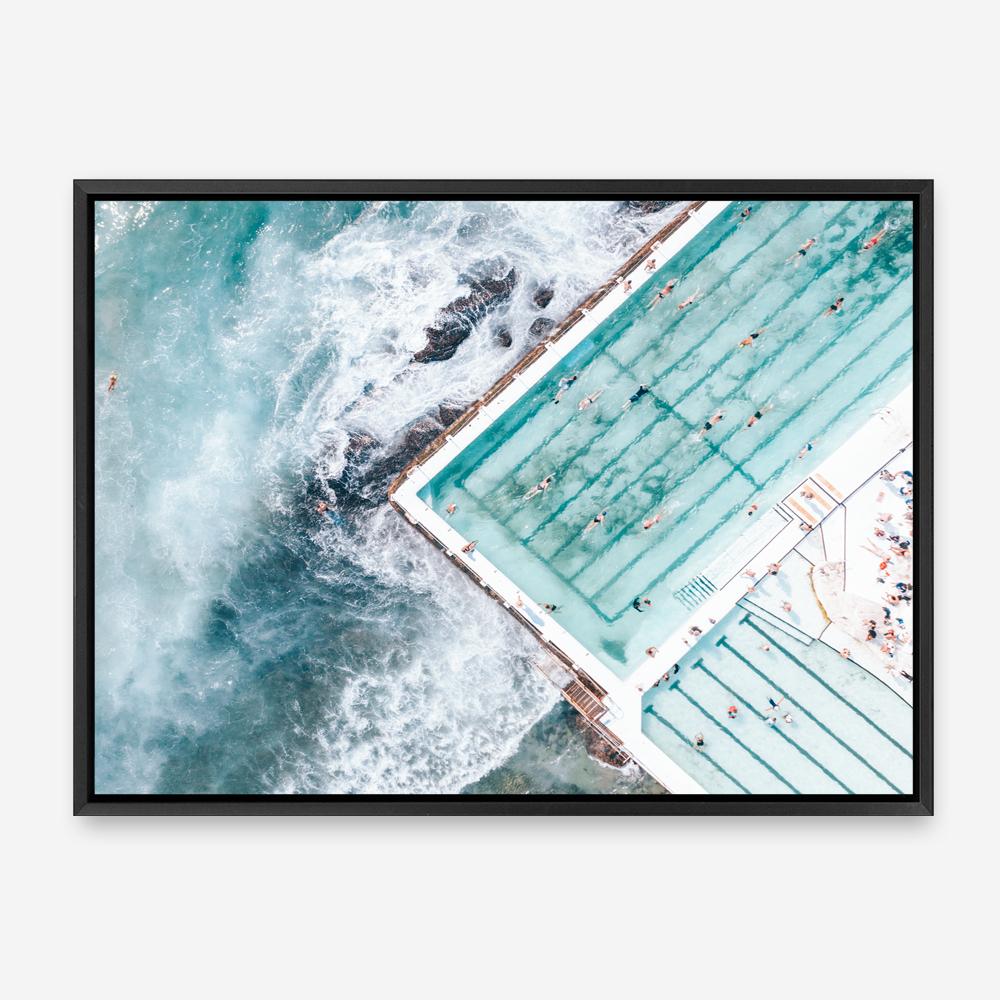 Shop Bondi Pool Aerial III Photo Canvas Print a coastal themed photography framed stretched canvas print from The Print Emporium wall artwork collection - Buy Australian made prints for the home and your interior decor space, TPE-1263-CA-35X46-NF