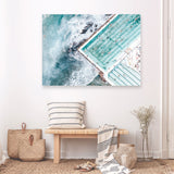Shop Bondi Pool Aerial III Photo Canvas Print a coastal themed photography framed stretched canvas print from The Print Emporium wall artwork collection - Buy Australian made prints for the home and your interior decor space, TPE-1263-CA-35X46-NF