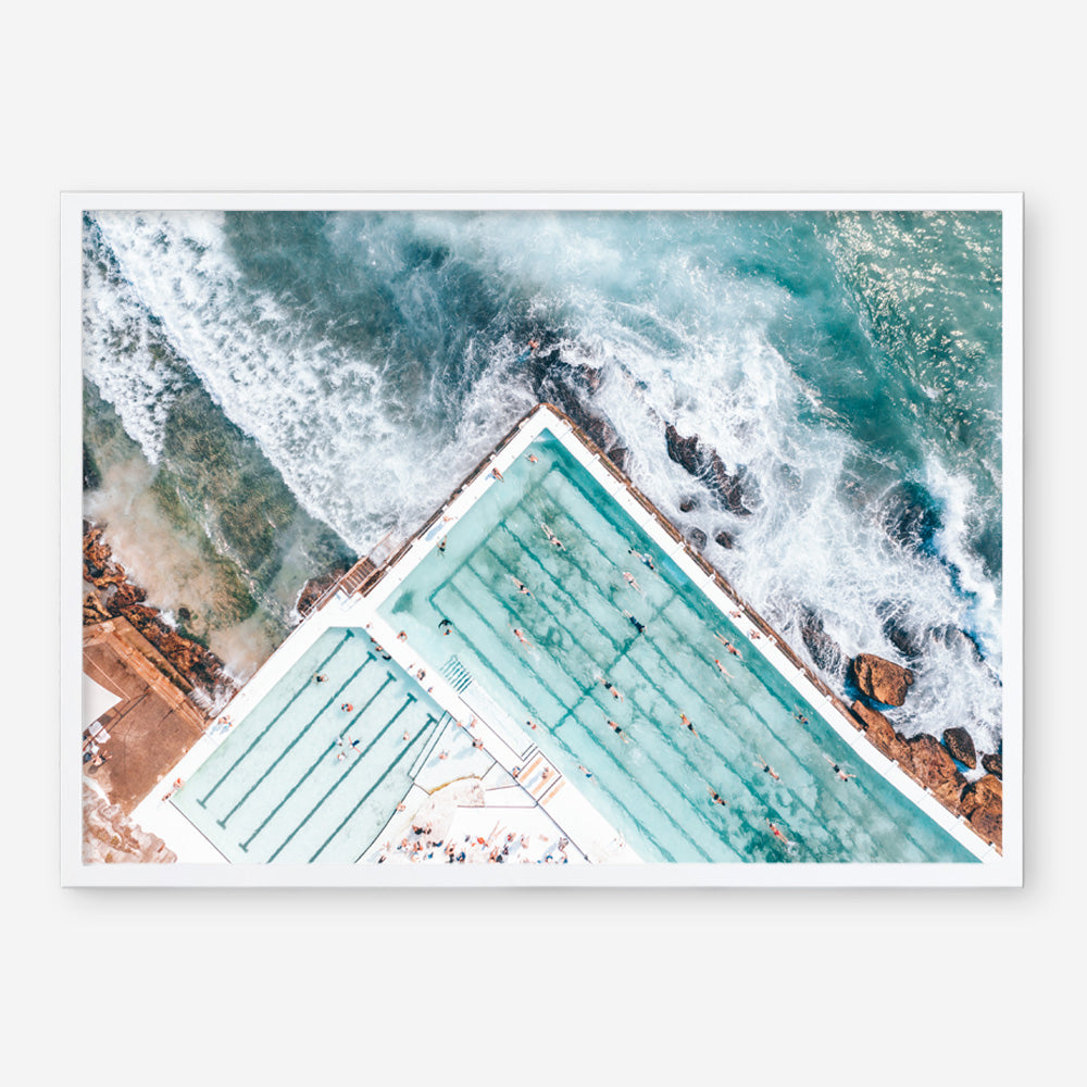 Shop Bondi Pool Aerial IV Photo Art Print a coastal themed photography wall art print from The Print Emporium wall artwork collection - Buy Australian made fine art poster and framed prints for the home and your interior decor, TPE-1264-AP