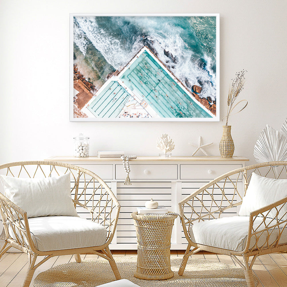 Shop Bondi Pool Aerial IV Photo Art Print a coastal themed photography wall art print from The Print Emporium wall artwork collection - Buy Australian made fine art poster and framed prints for the home and your interior decor, TPE-1264-AP