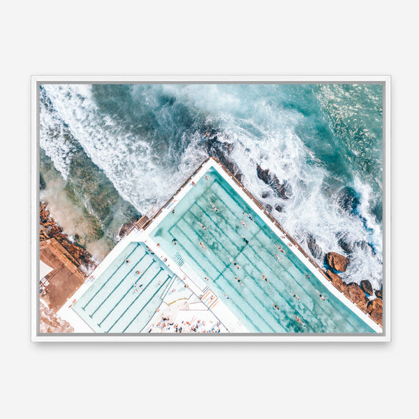 Shop Bondi Pool Aerial IV Photo Canvas Print a coastal themed photography framed stretched canvas print from The Print Emporium wall artwork collection - Buy Australian made prints for the home and your interior decor space, TPE-1264-CA-35X46-NF