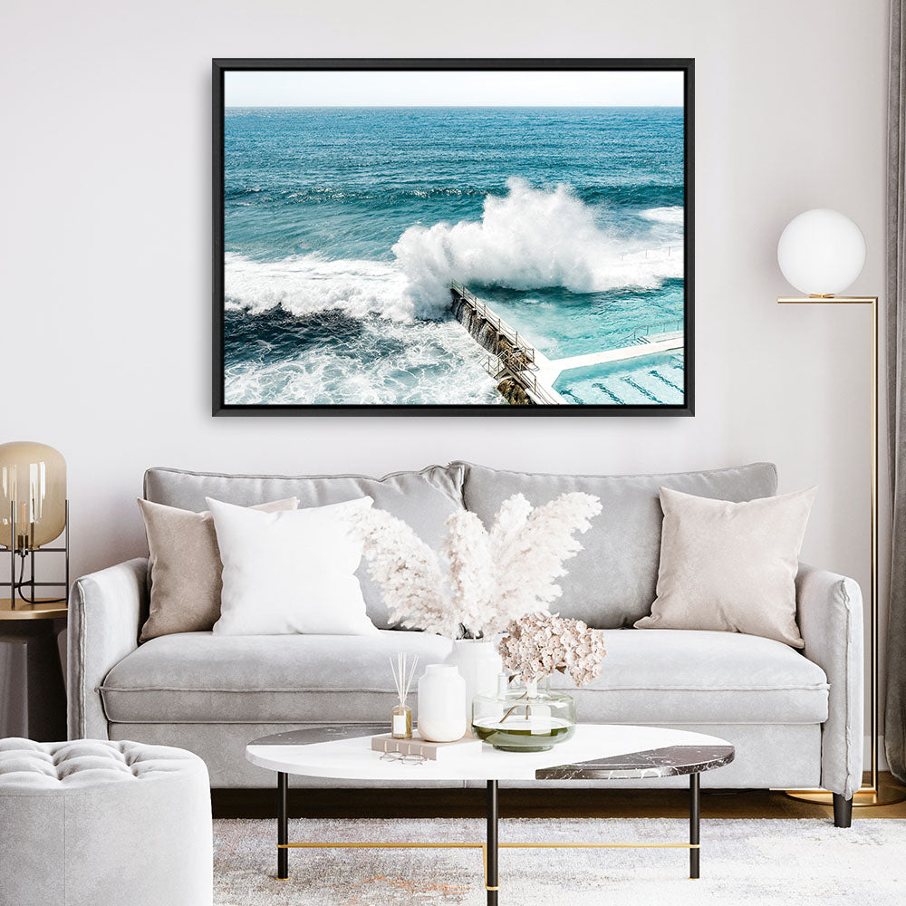 Shop Bondi Swimming Pool I Photo Canvas Print a coastal themed photography framed stretched canvas print from The Print Emporium wall artwork collection - Buy Australian made prints for the home and your interior decor space, TPE-1238-CA-35X46-NF