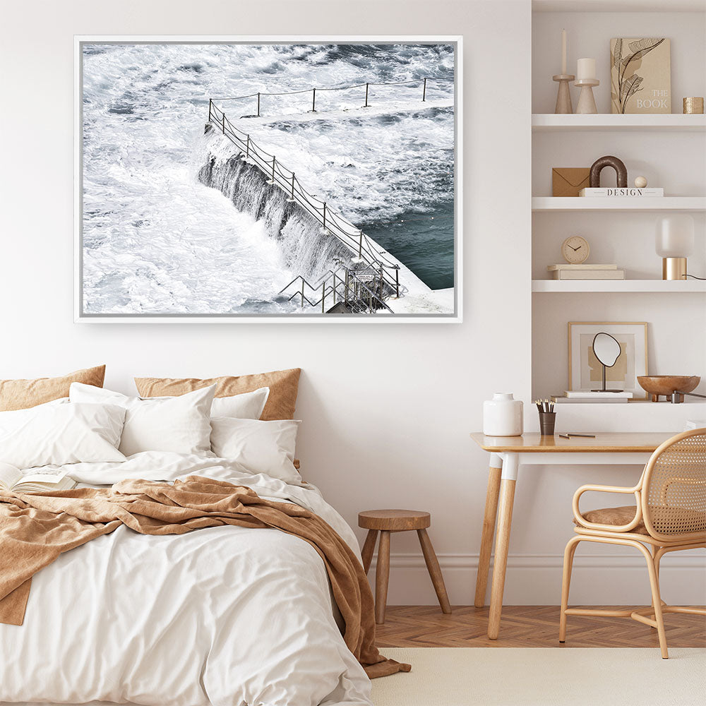Shop Bondi White Photo Canvas Print a coastal themed photography framed stretched canvas print from The Print Emporium wall artwork collection - Buy Australian made prints for the home and your interior decor space, TPE-534-CA-35X46-NF