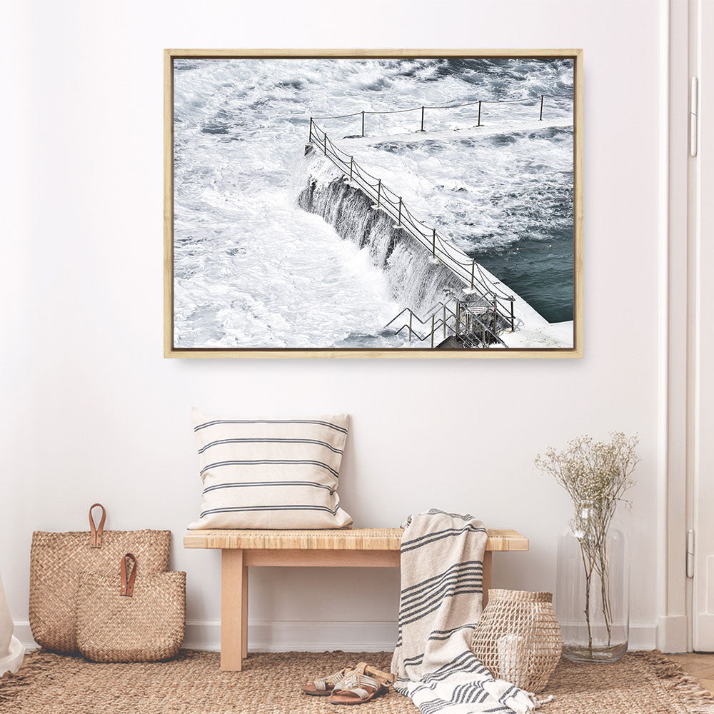 Shop Bondi White Photo Canvas Print a coastal themed photography framed stretched canvas print from The Print Emporium wall artwork collection - Buy Australian made prints for the home and your interior decor space, TPE-534-CA-35X46-NF