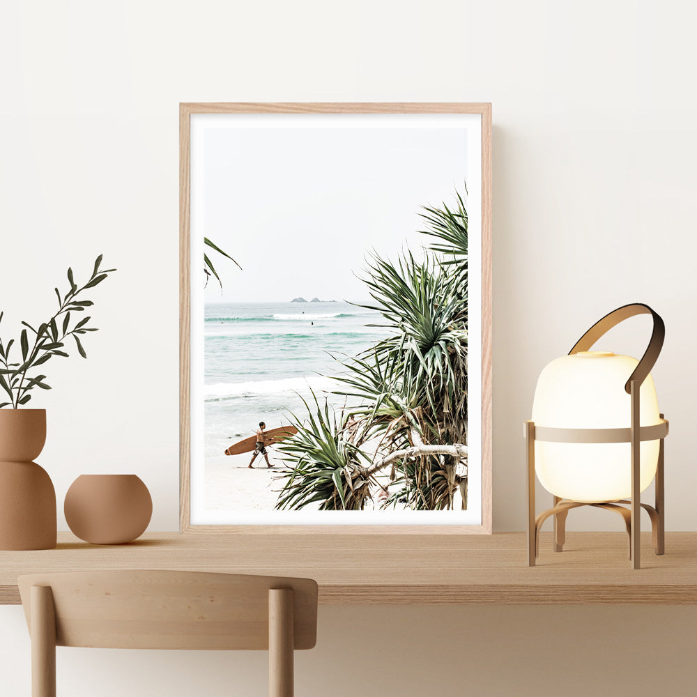 Shop Byron Bay Longboarder Photo Art Print a coastal themed photography wall art print from The Print Emporium wall artwork collection - Buy Australian made fine art poster and framed prints for the home and your interior decor, TPE-955-AP
