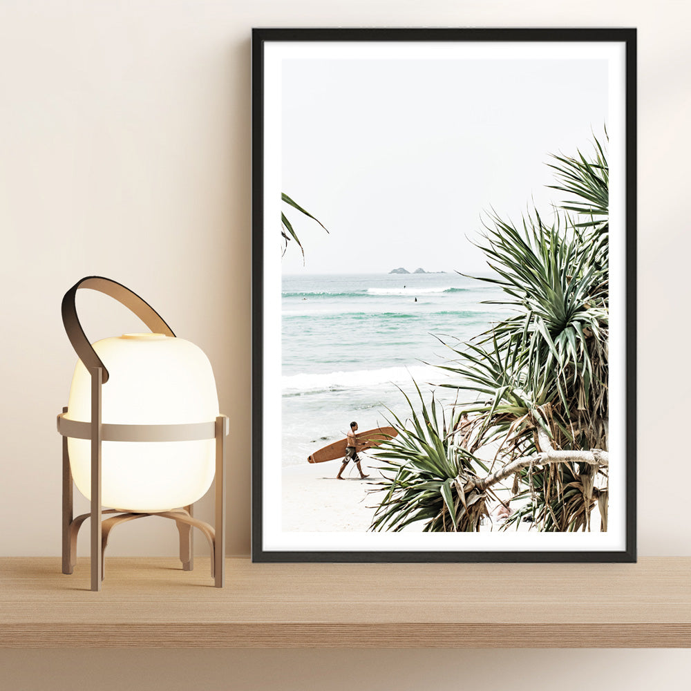 Shop Byron Bay Longboarder Photo Art Print a coastal themed photography wall art print from The Print Emporium wall artwork collection - Buy Australian made fine art poster and framed prints for the home and your interior decor, TPE-955-AP