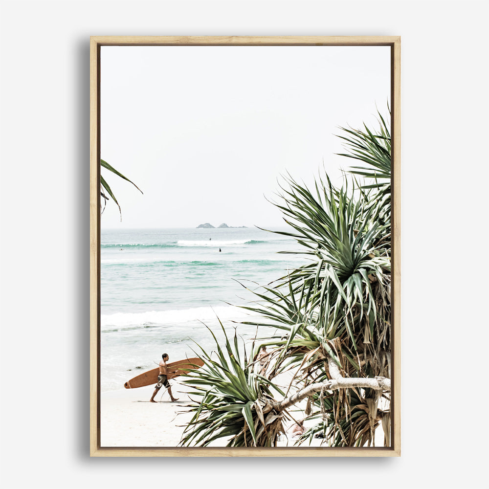 Shop Byron Bay Longboarder Photo Canvas Print a coastal themed photography framed stretched canvas print from The Print Emporium wall artwork collection - Buy Australian made prints for the home and your interior decor space, TPE-955-CA-35X46-NF