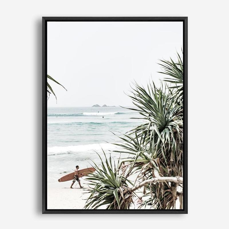 Shop Byron Bay Longboarder Photo Canvas Print a coastal themed photography framed stretched canvas print from The Print Emporium wall artwork collection - Buy Australian made prints for the home and your interior decor space, TPE-955-CA-35X46-NF