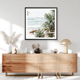 Shop Byron Bay Longboarder (Square) Photo Art Print a coastal themed photography wall art print from The Print Emporium wall artwork collection - Buy Australian made fine art poster and framed prints for the home and your interior decor, TPE-968-AP