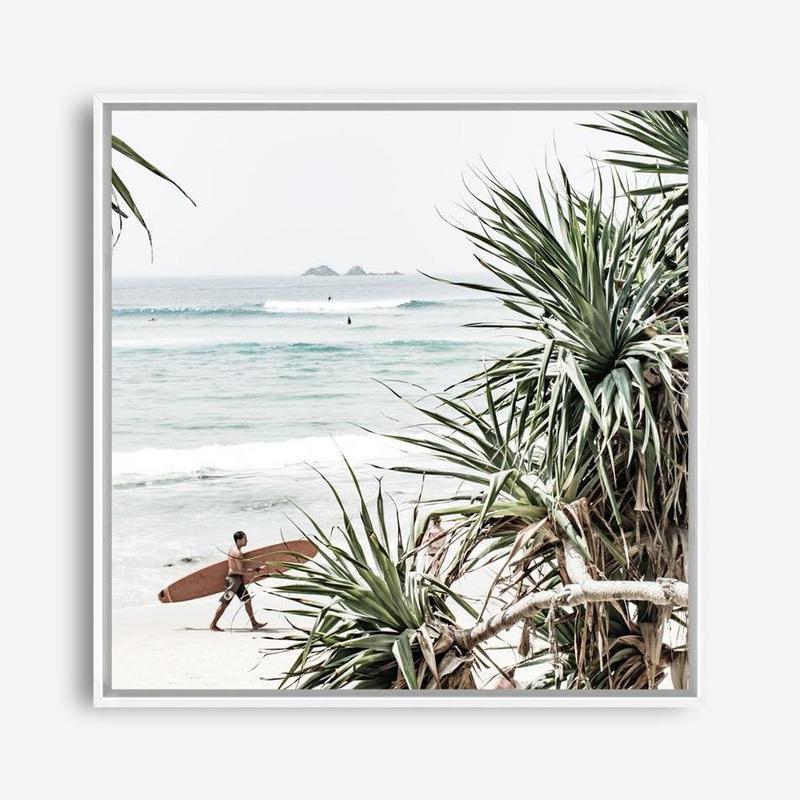 Shop Byron Bay Longboarder (Square) Photo Canvas a coastal themed photography framed stretched canvas print from The Print Emporium wall artwork collection - Buy Australian made prints for the home and your interior decor space, TPE-968-CA-40X40-NF