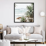 Shop Byron Bay Longboarder (Square) Photo Canvas a coastal themed photography framed stretched canvas print from The Print Emporium wall artwork collection - Buy Australian made prints for the home and your interior decor space, TPE-968-CA-40X40-NF
