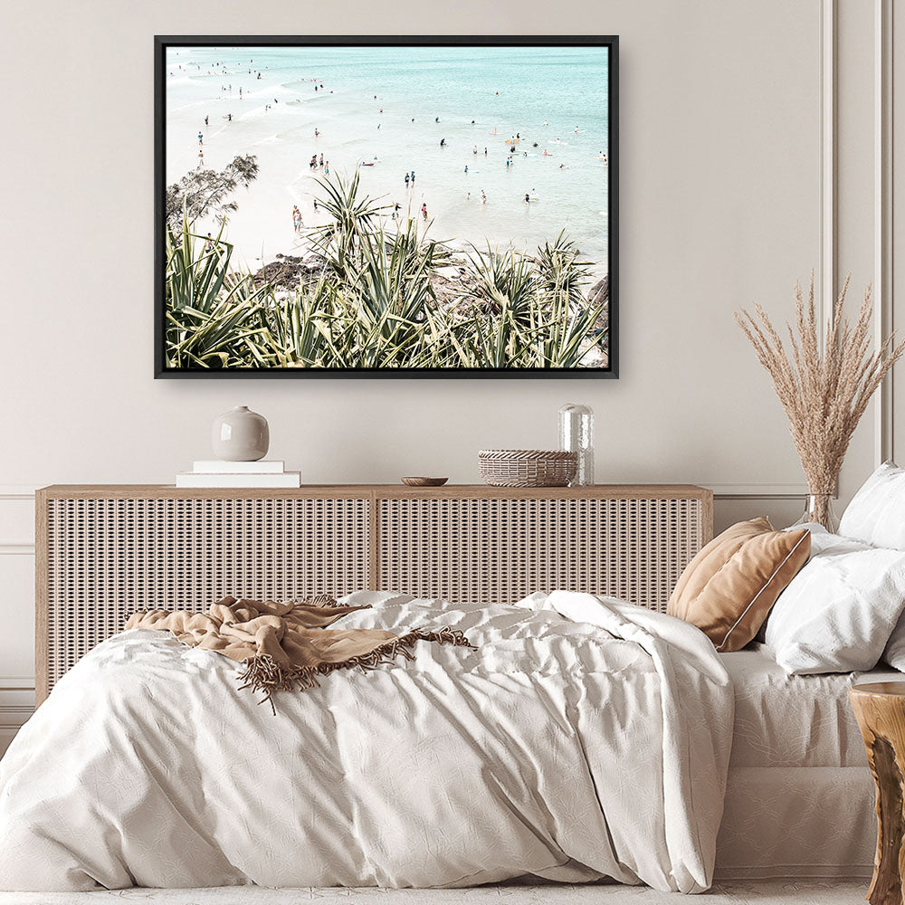 Shop Byron Bay Swims Photo Canvas Print a coastal themed photography framed stretched canvas print from The Print Emporium wall artwork collection - Buy Australian made prints for the home and your interior decor space, TPE-1012-CA-35X46-NF