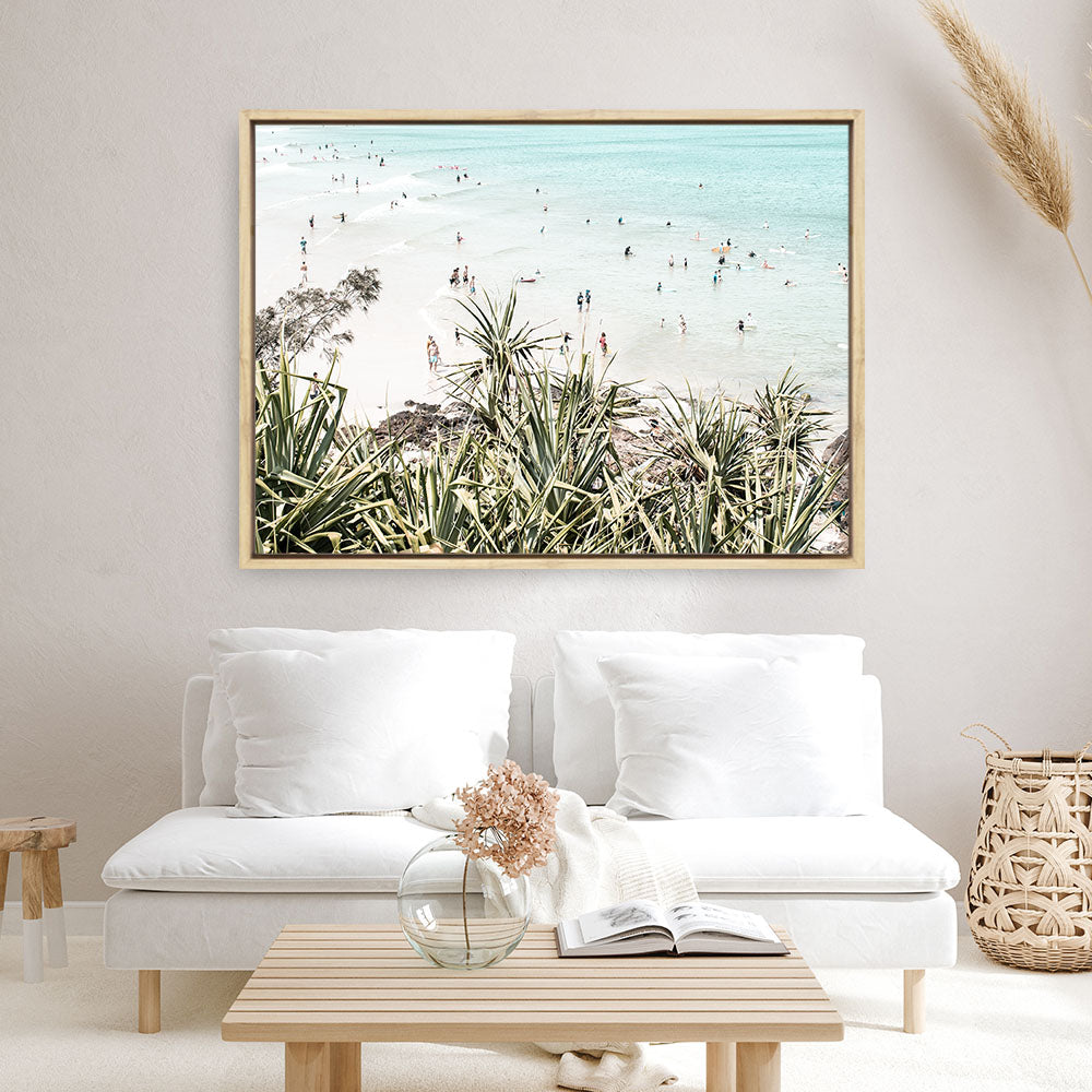 Shop Byron Bay Swims Photo Canvas Print a coastal themed photography framed stretched canvas print from The Print Emporium wall artwork collection - Buy Australian made prints for the home and your interior decor space, TPE-1012-CA-35X46-NF