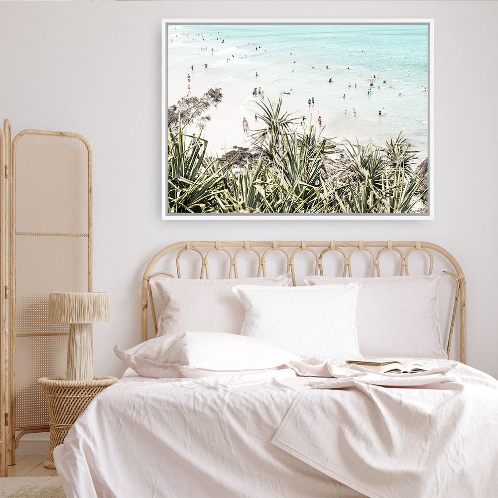 Shop Byron Bay Swims Photo Canvas Print a coastal themed photography framed stretched canvas print from The Print Emporium wall artwork collection - Buy Australian made prints for the home and your interior decor space, TPE-1012-CA-35X46-NF