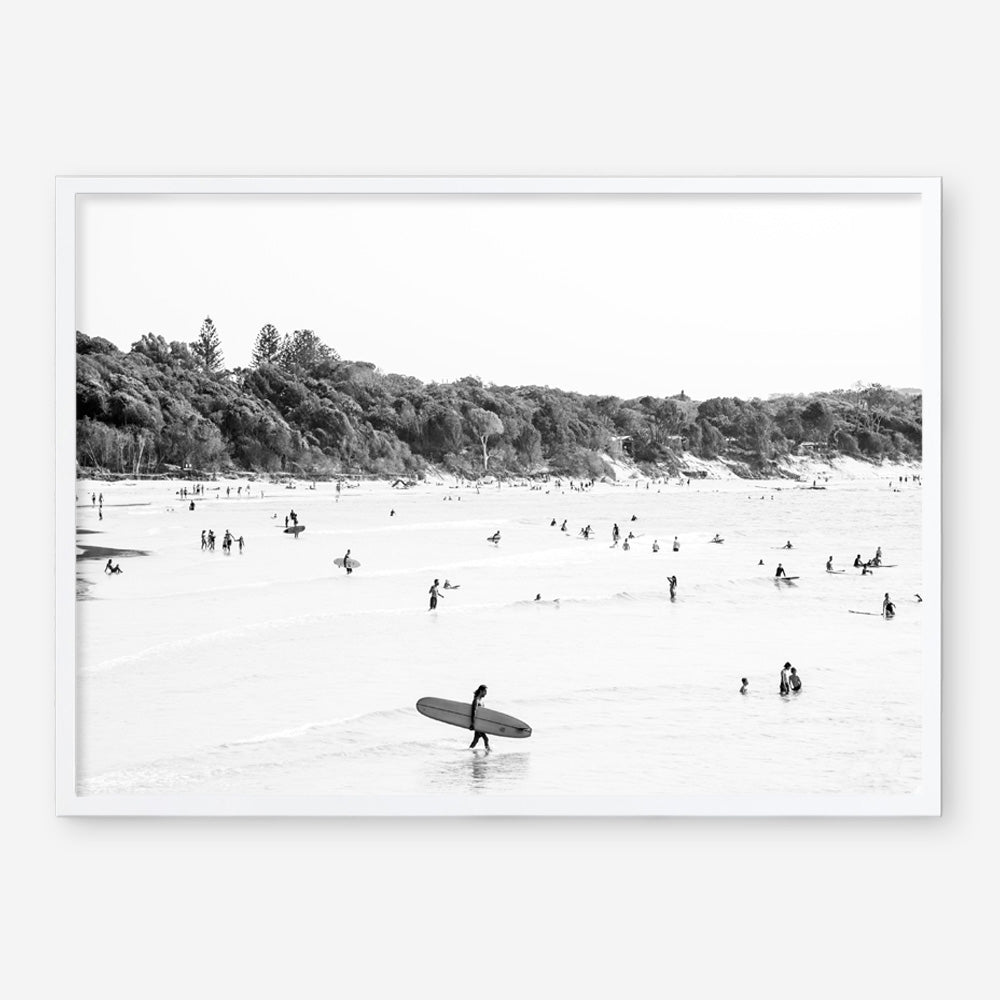 Shop Byron Surfer I B&W Photo��Art Print a coastal themed photography wall art print from The Print Emporium wall artwork collection - Buy Australian made fine art poster and framed prints for the home and your interior decor, TPE-1008-AP