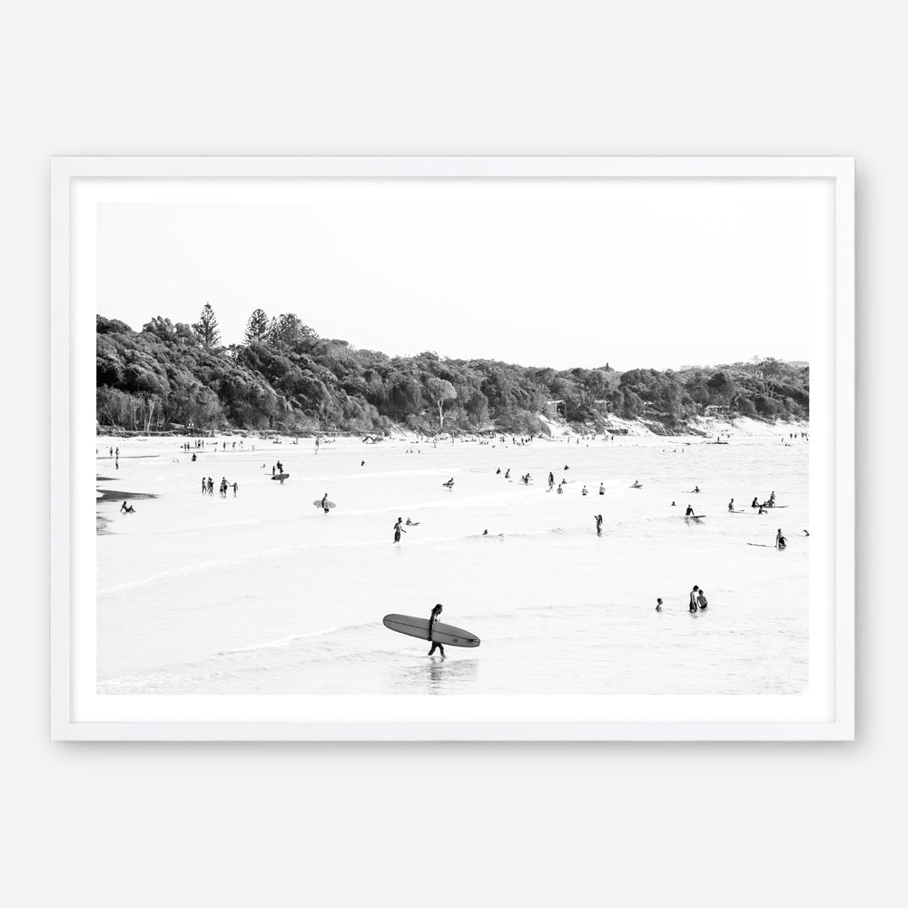 Shop Byron Surfer I B&W Photo��Art Print a coastal themed photography wall art print from The Print Emporium wall artwork collection - Buy Australian made fine art poster and framed prints for the home and your interior decor, TPE-1008-AP