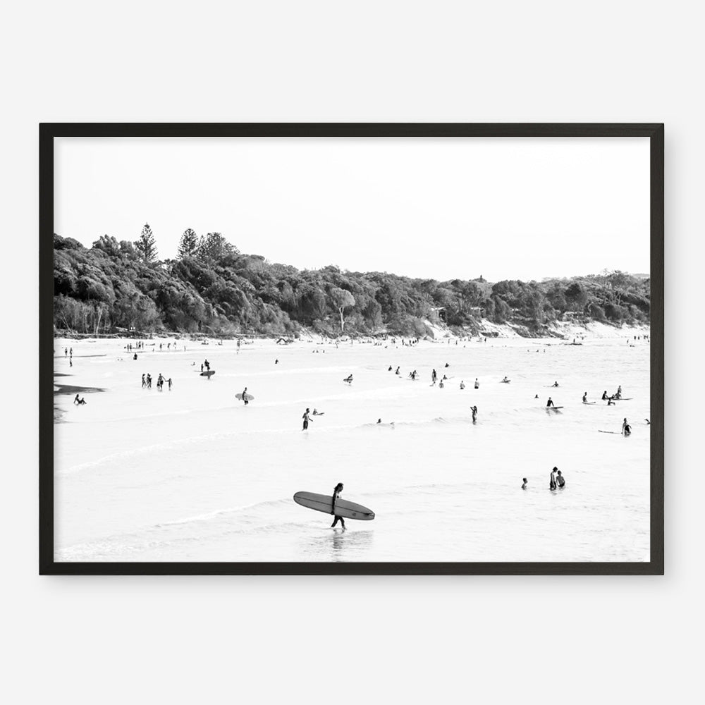 Shop Byron Surfer I B&W Photo��Art Print a coastal themed photography wall art print from The Print Emporium wall artwork collection - Buy Australian made fine art poster and framed prints for the home and your interior decor, TPE-1008-AP