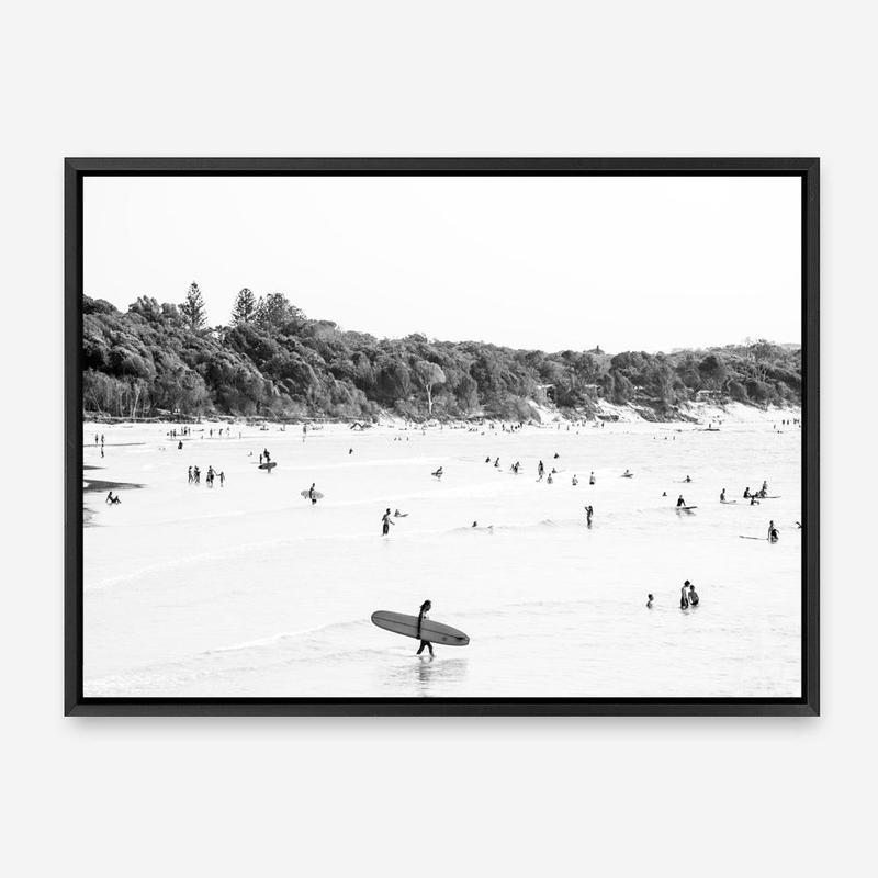 Shop Byron Surfer I B&W Photo Canvas Print a coastal themed photography framed stretched canvas print from The Print Emporium wall artwork collection - Buy Australian made prints for the home and your interior decor space, TPE-1008-CA-35X46-NF