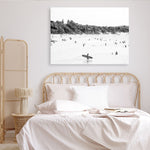 Shop Byron Surfer I B&W Photo Canvas Print a coastal themed photography framed stretched canvas print from The Print Emporium wall artwork collection - Buy Australian made prints for the home and your interior decor space, TPE-1008-CA-35X46-NF