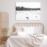 Shop Byron Surfer I B&W Photo Canvas Print a coastal themed photography framed stretched canvas print from The Print Emporium wall artwork collection - Buy Australian made prints for the home and your interior decor space, TPE-1008-CA-35X46-NF