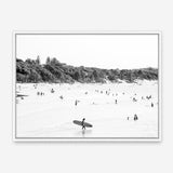 Shop Byron Surfer I B&W Photo Canvas Print a coastal themed photography framed stretched canvas print from The Print Emporium wall artwork collection - Buy Australian made prints for the home and your interior decor space, TPE-1008-CA-35X46-NF