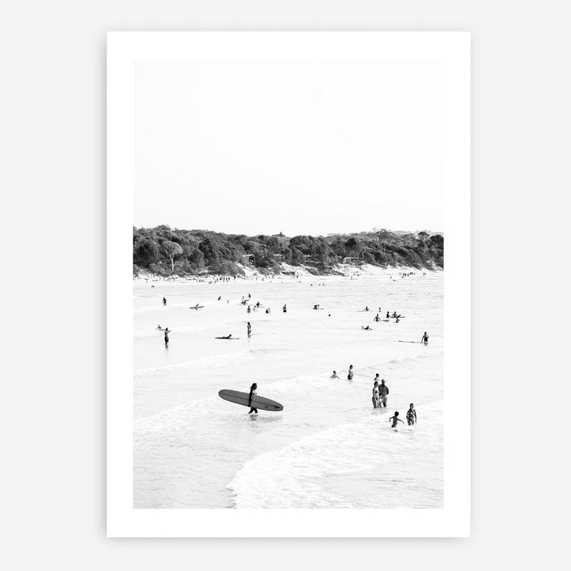 Shop Byron Surfer II B&W Photo Art Print a coastal themed photography wall art print from The Print Emporium wall artwork collection - Buy Australian made fine art poster and framed prints for the home and your interior decor, TPE-1009-AP