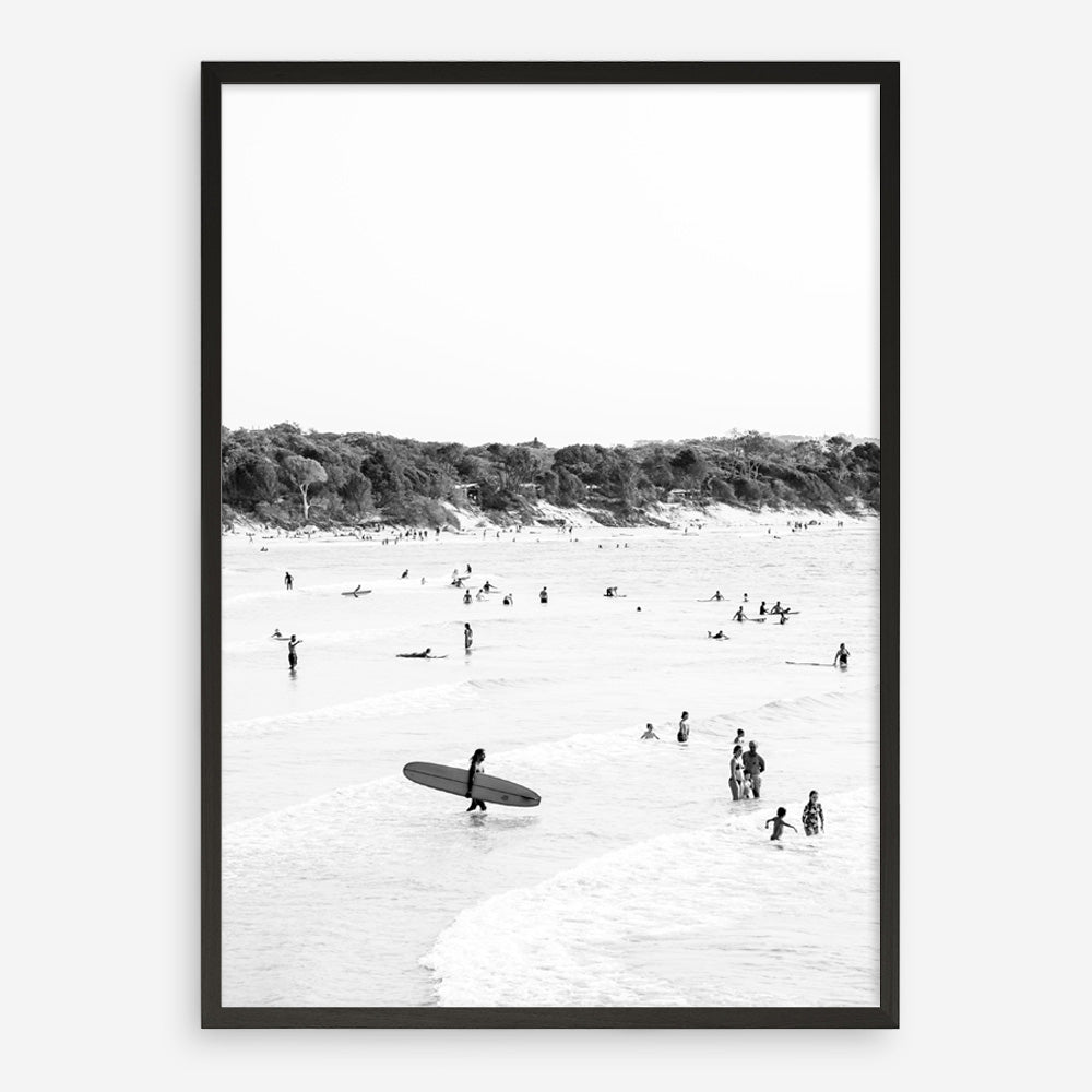 Shop Byron Surfer II B&W Photo Art Print a coastal themed photography wall art print from The Print Emporium wall artwork collection - Buy Australian made fine art poster and framed prints for the home and your interior decor, TPE-1009-AP
